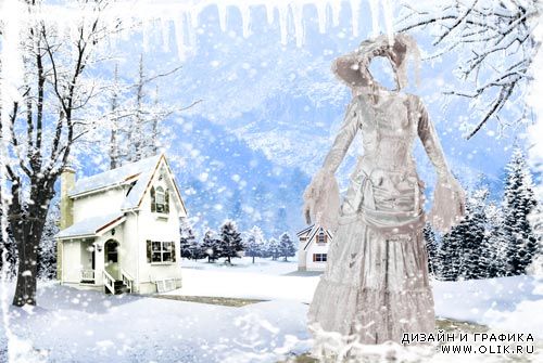 Шаблон для фотошопа "Женщина в снегу"