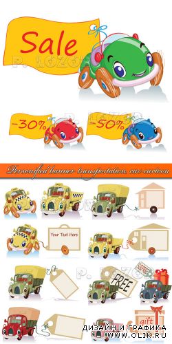 Personified banner transportation, car cartoon vector