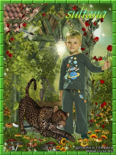 Детский шаблон - Мальчик с леопардом