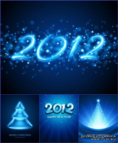 Голубые новогодние постеры 2012 (Вектор)