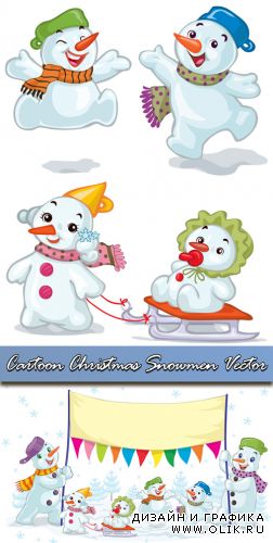 Cartoon Christmas Snowmen Vector