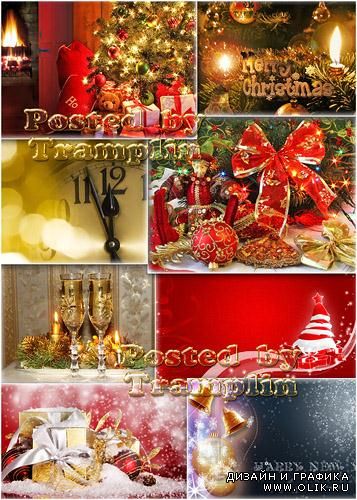 Новогодние фоны – Хвоя, банты, свечи, шишки