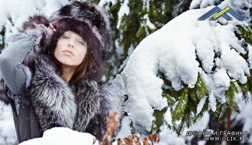 Женский шаблон для фотомонтажа Зимний лес