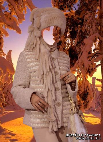 Шаблон для фотошопа "Женщина в зимнем лесу"