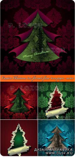 Креатив ёлка вырезанная из бумаги вектор | Creative Christmas tree formed from torn paper vector