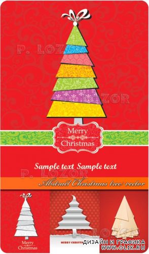 Абстрактная ёлка на красном векторном фоне | Abstract Christmas tree vector