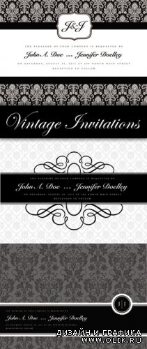 Black White Vintage Invitations Vector