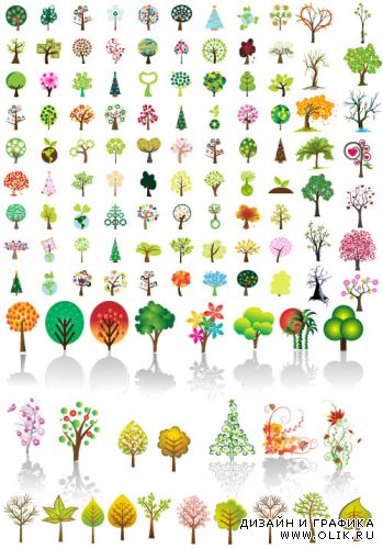 Коллекция разнообразных деревьев (Вектор)