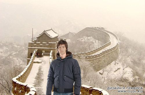 Мужской шаблон для фотошоп - турист в Китае