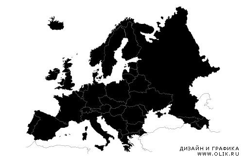 Черная карта силуэт европы (Вектор)