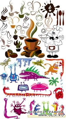 Monsters and Coffee Vector Set