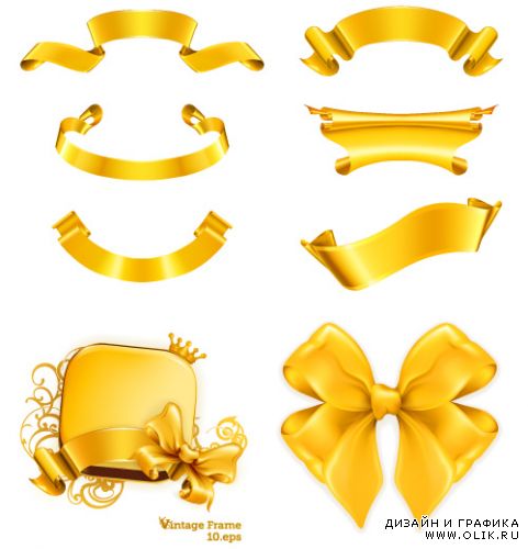 Ленточки бантики в стиле слитка золото (Вектор EPS10)