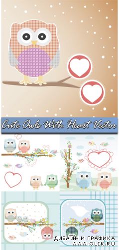 Cute Owls With Heart Vector