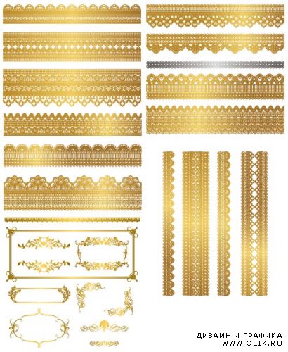 Золотые узорчатые ленты и рамки (Вектор)