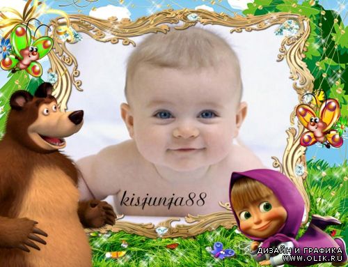 Детская рамочка для фотошоп - Прогулка с Машей и медведем