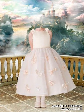 Шаблон для фотошопа "Девочка в платье с цветами"