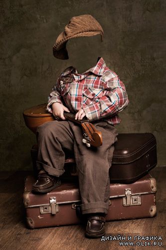 Шаблон для фотошопа "Мальчик на чемоданах"