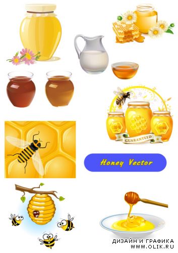 Медовые продукты Пчелы и Мёд (Вектор)