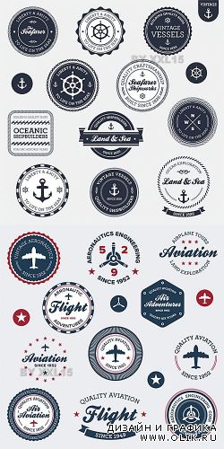 Vintage aviation and nautical labels