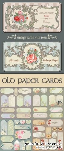 Old Paper Cards with Flowers Vector