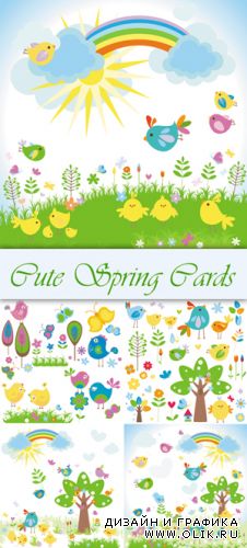 Cute Spring Cards Vector