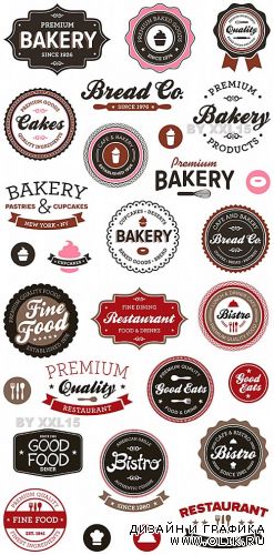 Vintage restaurant and bakery labels