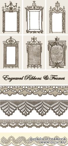 Engraved Frames & Ribbons Vector
