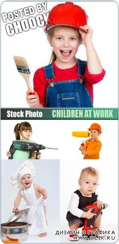 Дети за работой - растровый клипарт