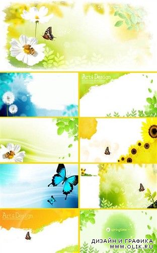 Цветы и бабочки - многослойные PSD