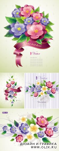 Spring Flowers Cards Vector 2