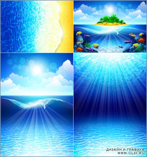 Подводный мир с лучами солнца (Вектор)