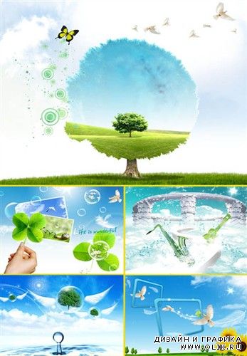 Деревья и голуби - экологические многослойные PSD