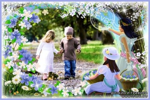 Детская рамочка для фотографий - Девочки с цветами