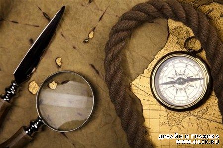 Растровые клипарты на тему компас пирата и лупа