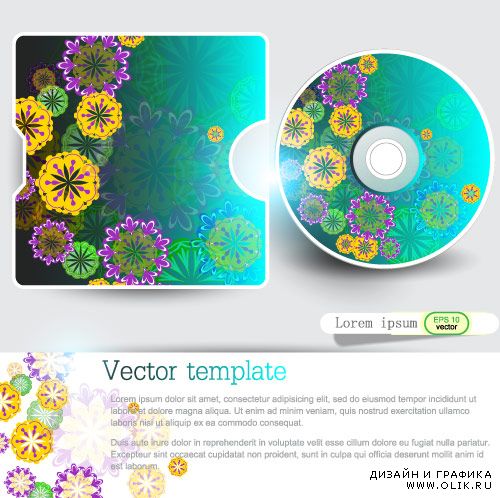 Бирюзовый шаблон для дисков с узорчатыми цветами (Вектор)