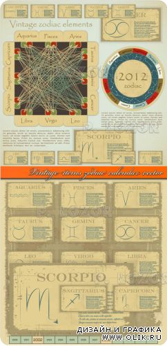 Знаки зодиака в винтажном стиле | Vintage items zodiac calendar vector