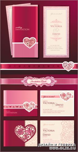 Свадебные вишневые карточки с именами новобрачных (Вектор)