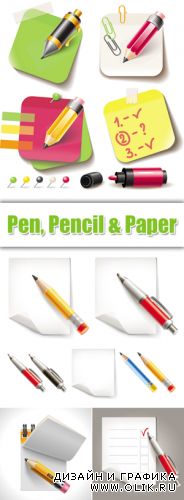 Pen, Pencil & Note Paper Vector