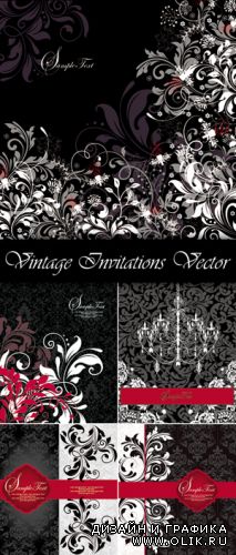 Black Vintage Floral Invitations Vector