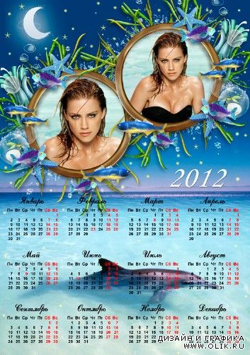 Календарь на 2012 год - Звезды и дельфин