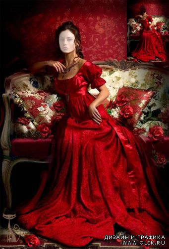 Женский шаблон для фотомонтажа - Девушка в красном платье