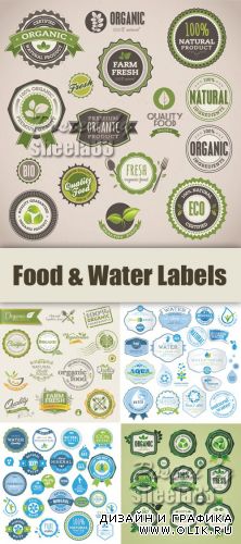 Organic Food & Water Labels Vector