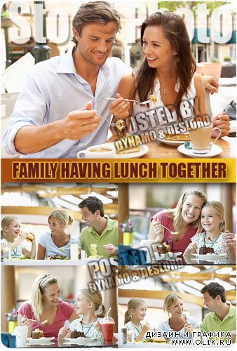 Семейный обед в кафе - Растровый клипарт
