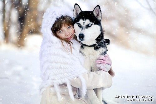 Детский шаблон для фотошопа - Девочка с волком