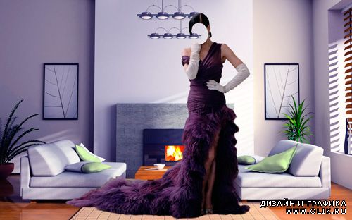 Шаблон для фотошопа – Женщина в платье из перьев