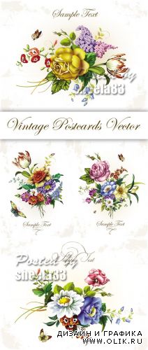 Vintage Flowers Postcards Vector