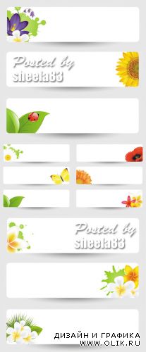 White Banners with Flowers Vector