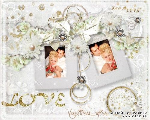 Великолепная свадебная рамочка для фотошопа на романтическом фоне - Любовь