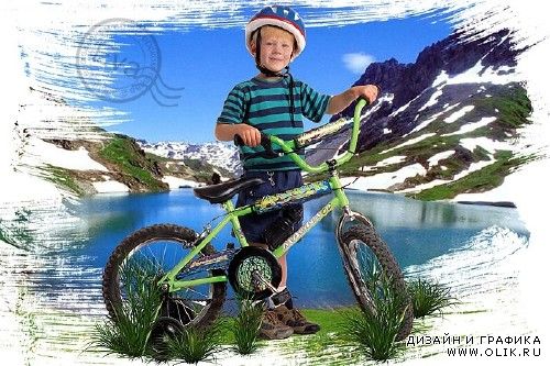 Детский шаблон для фотографий - Мальчик с велосипедом