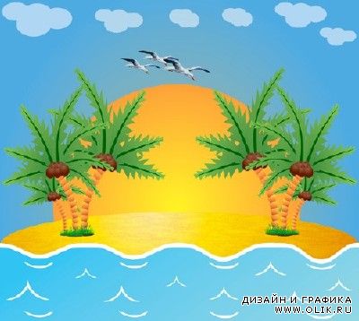 Клипарт Островок - Пальмы кокосы море